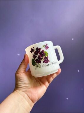 Vintage Brockway Flower of the Month Milk Glass Mug Violet February